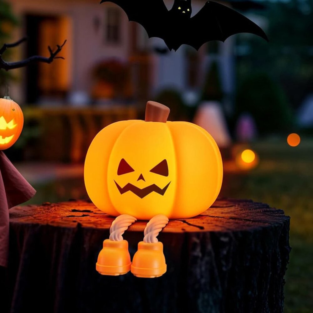 Light Up Halloween Pumpkin Nighlight Orange Silicone